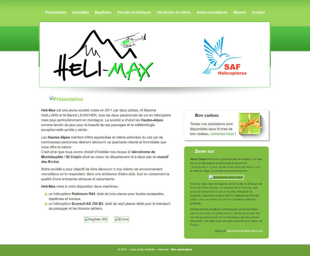 Refonte du site Heli-Max ancienne version de la page d'accueil