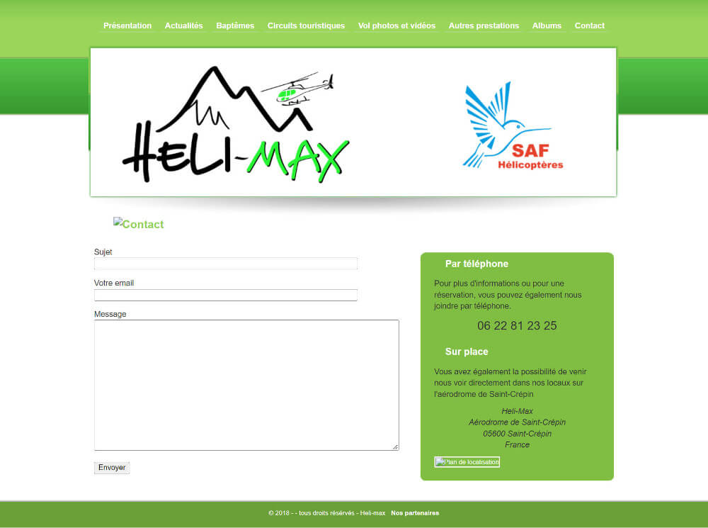 Refonte du site Heli-max page contact ancienne version