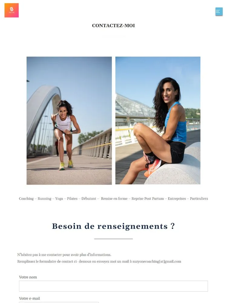 Refonte du site, ancienne page contact de Suzyone coaching
